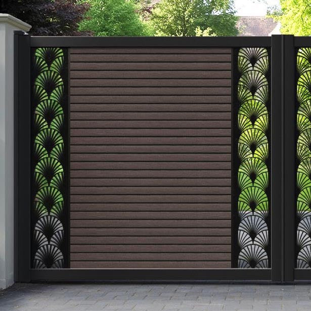 Hudson Laurel Straight Top Driveway Gate - Mid Brown - Middle & End Screen