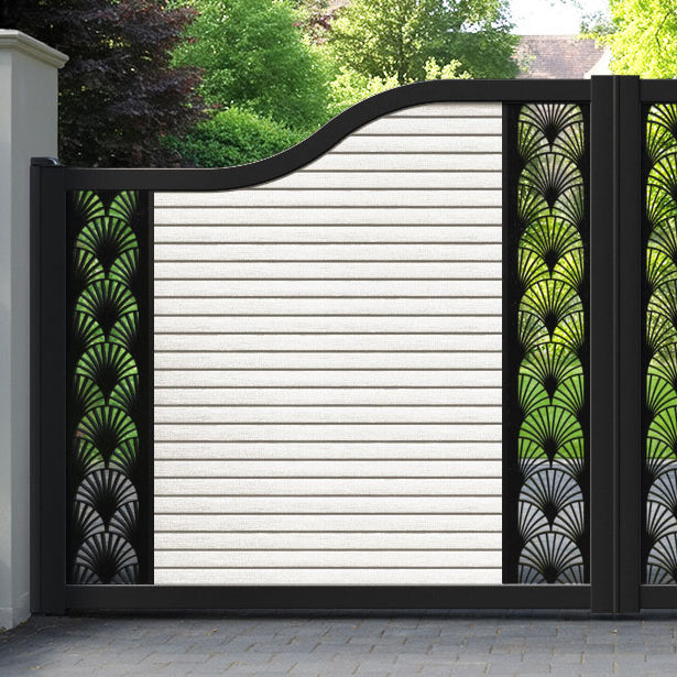 Hudson Laurel Curved Top Driveway Gate - Light Stone - Middle & End Screen