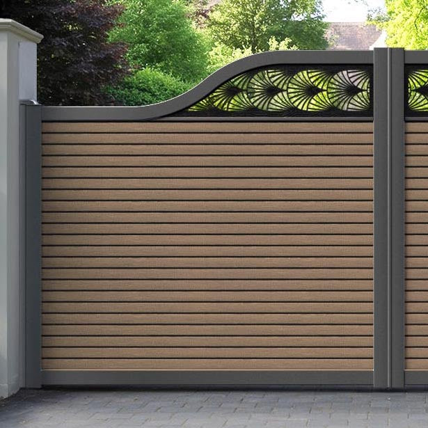 Hudson Laurel Curved Top Driveway Gate - Teak - Top Screen