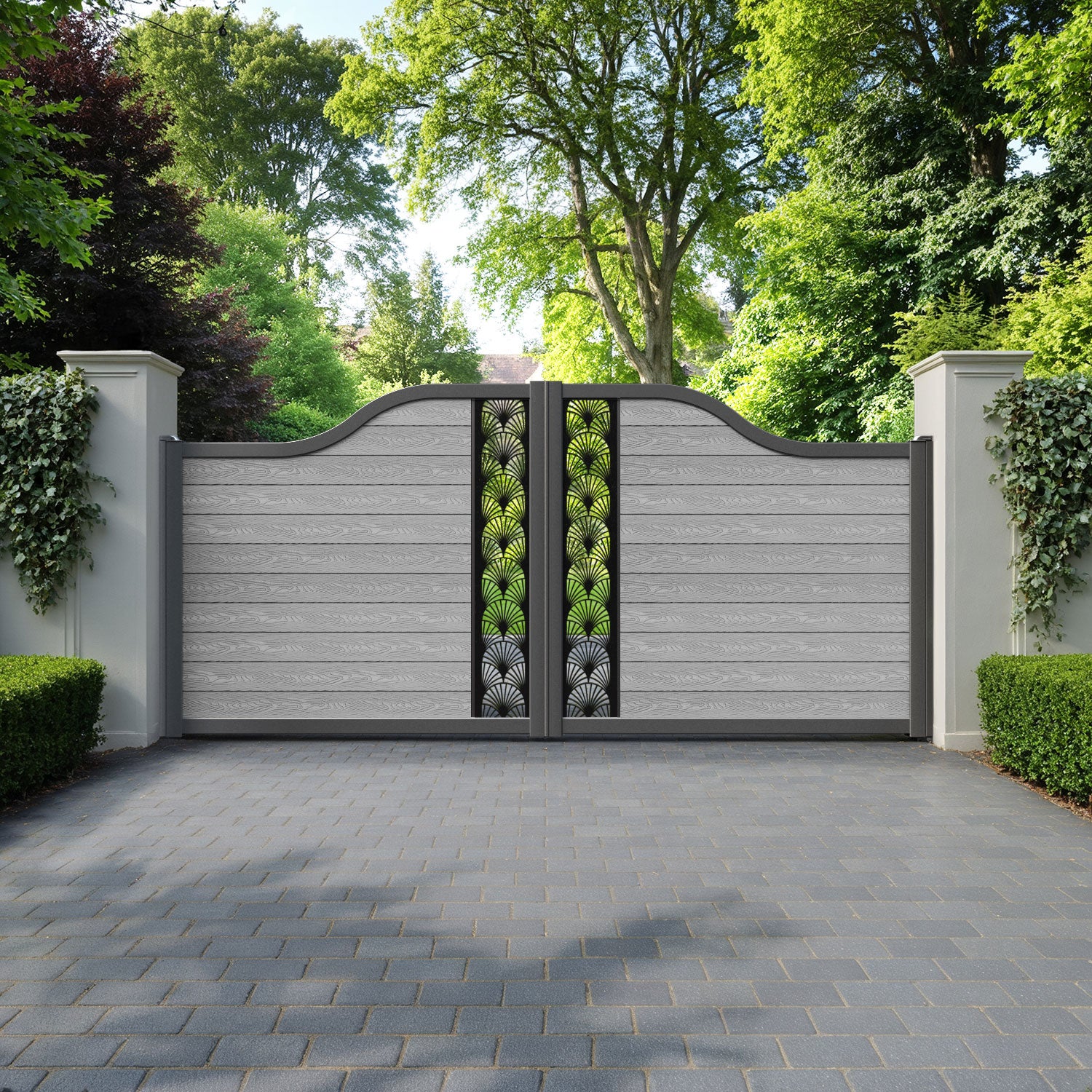 Classic Laurel Curved Top Driveway Gate - Light Grey - Middle Screen