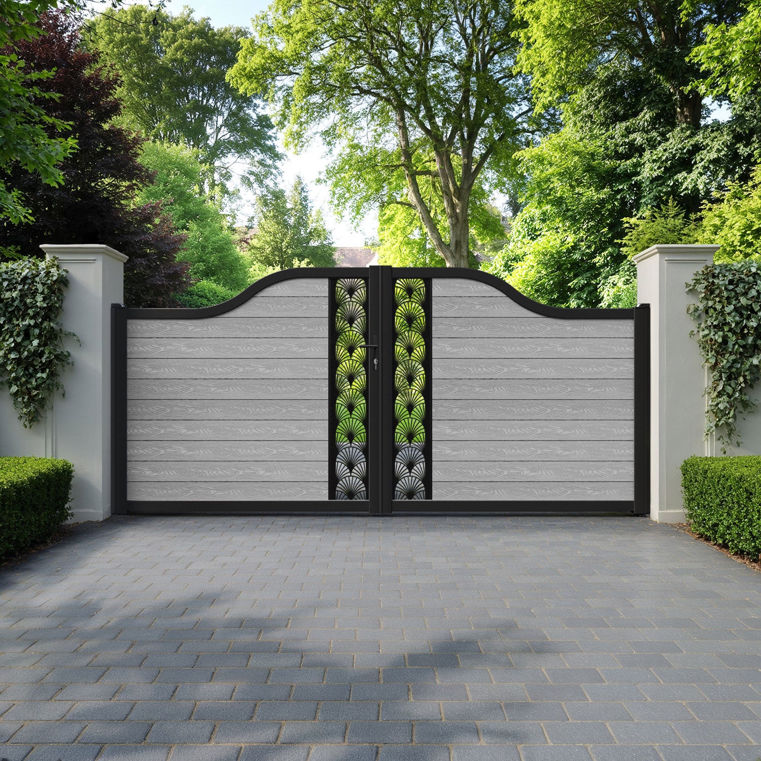 Classic Laurel Curved Top Driveway Gate - Light Grey - Middle Screen