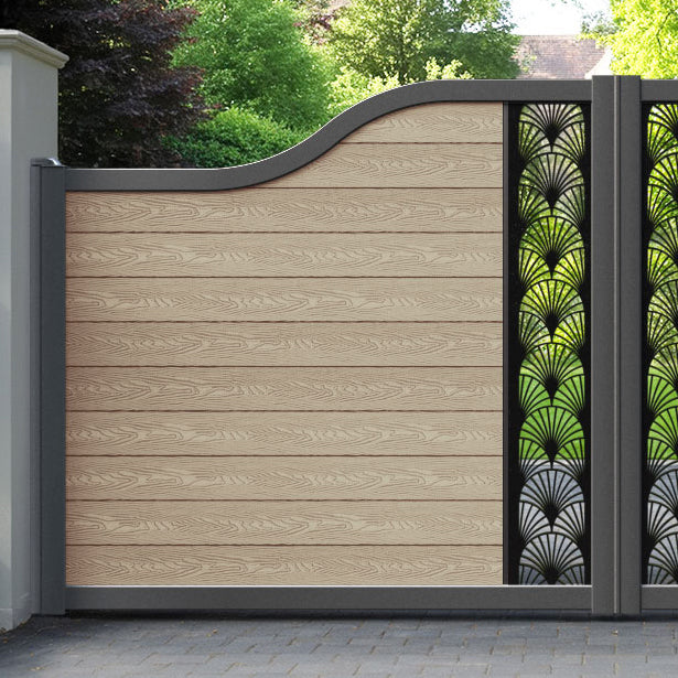 Classic Laurel Curved Top Driveway Gate - Light Oak - Middle Screen