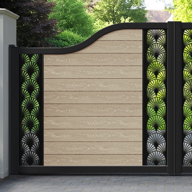 Classic Laurel Curved Top Driveway Gate - Light Oak - Middle & End Screen