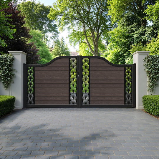Classic Laurel Curved Top Driveway Gate - Mid Brown - Middle & End Screen