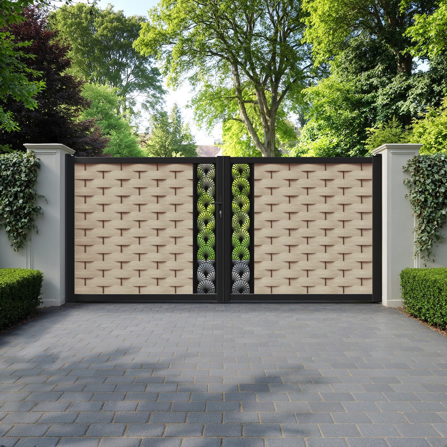 Ripple Laurel Straight Top Driveway Gate - Light Oak - Middle Screen