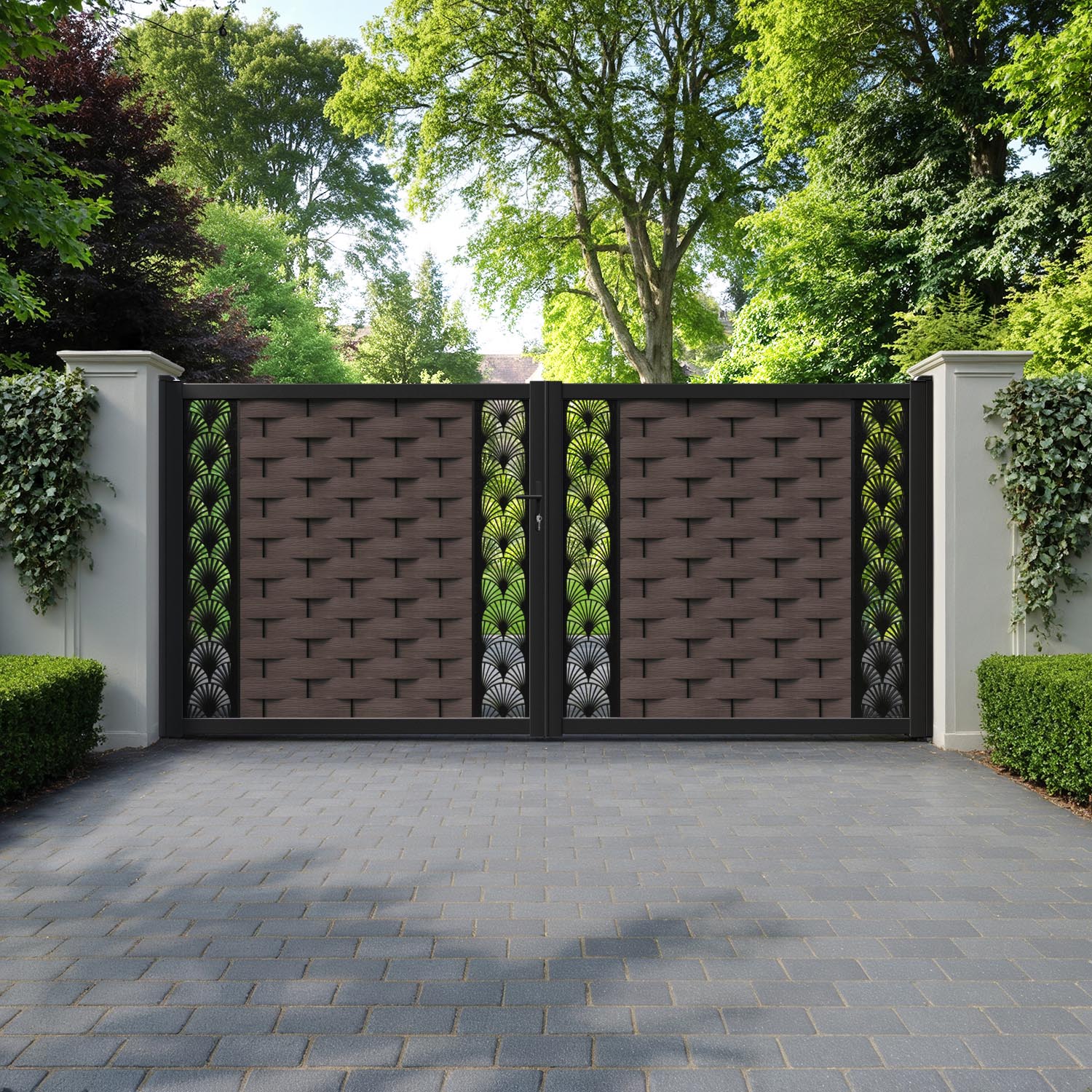 Ripple Laurel Straight Top Driveway Gate - Mid Brown - Middle & End Screen