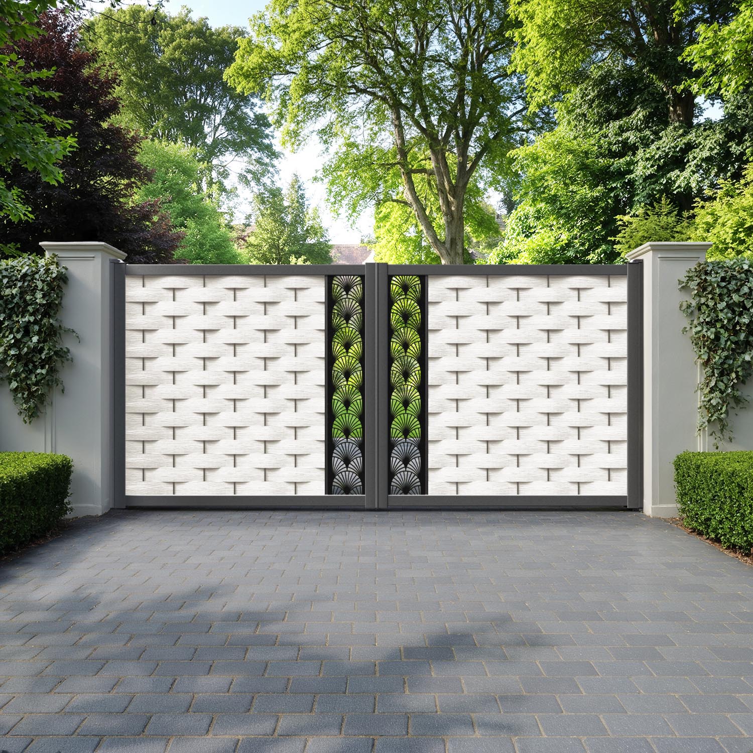 Ripple Laurel Straight Top Driveway Gate - Light Stone - Middle Screen