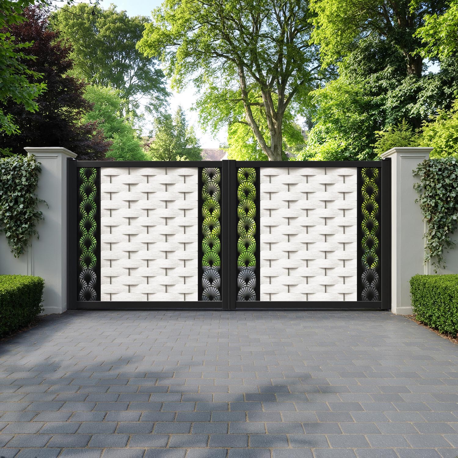 Ripple Laurel Straight Top Driveway Gate - Light Stone - Middle & End Screen