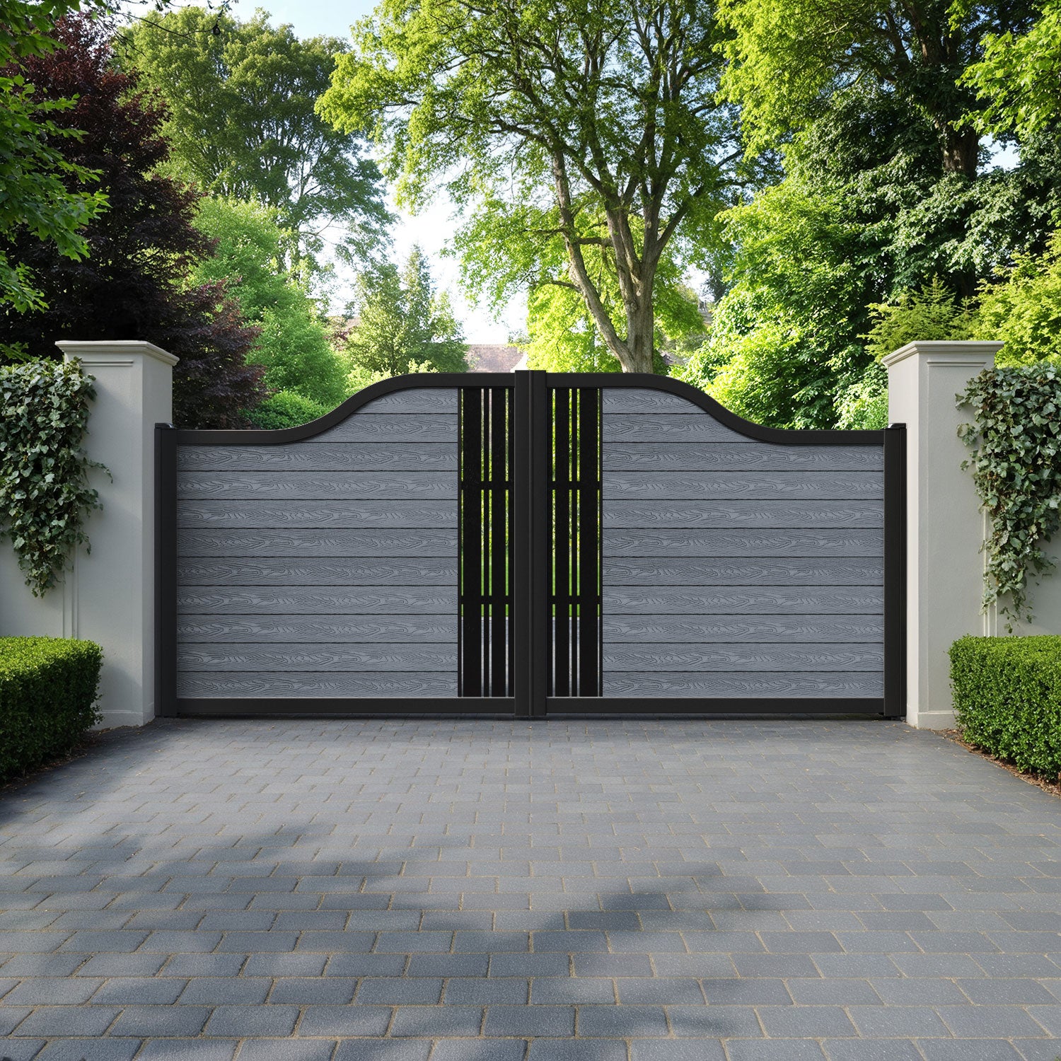 Classic Linea Curved Top Driveway Gate - Anthracite - Middle Screen
