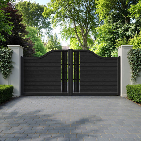Classic Linea Curved Top Driveway Gate - Black - Middle Screen