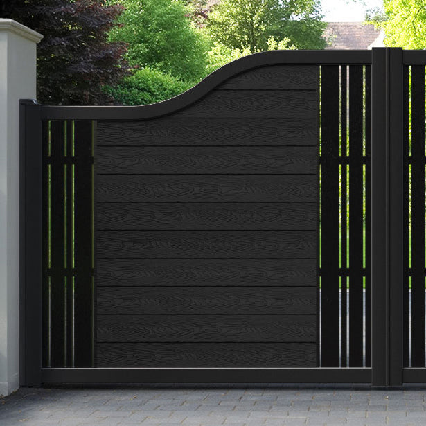 Classic Linea Curved Top Driveway Gate - Black - Middle & End Screen