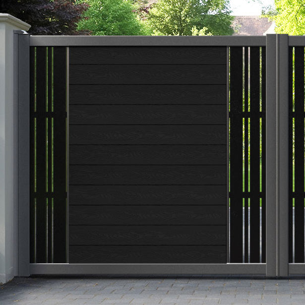 Classic Linea Straight Top Driveway Gate - Black - Middle & End Screen