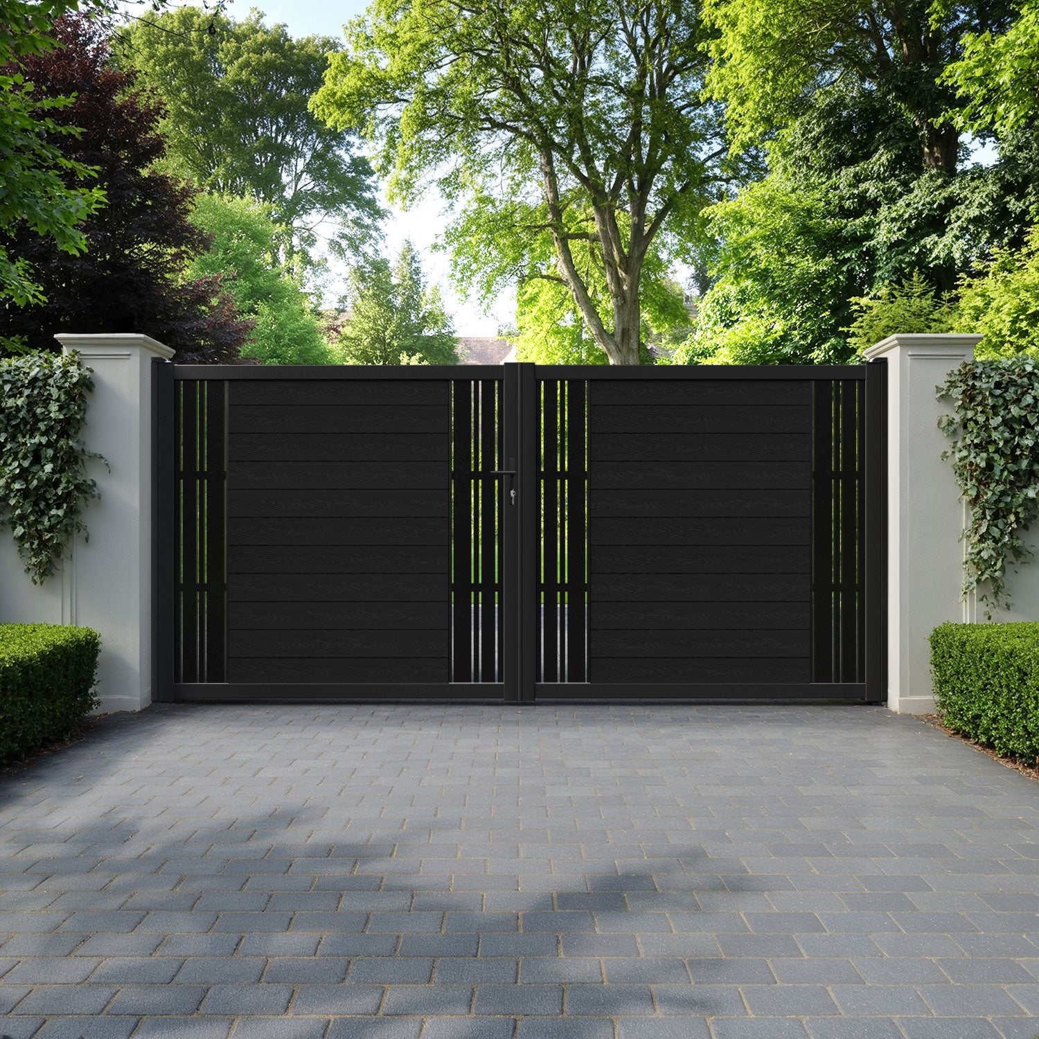 Classic Linea Straight Top Driveway Gate - Black - Middle & End Screen