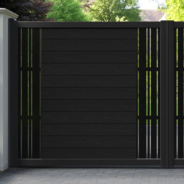 Classic Linea Straight Top Driveway Gate - Black - Middle & End Screen