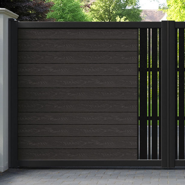 Classic Linea Straight Top Driveway Gate - Dark Oak - Middle Screen