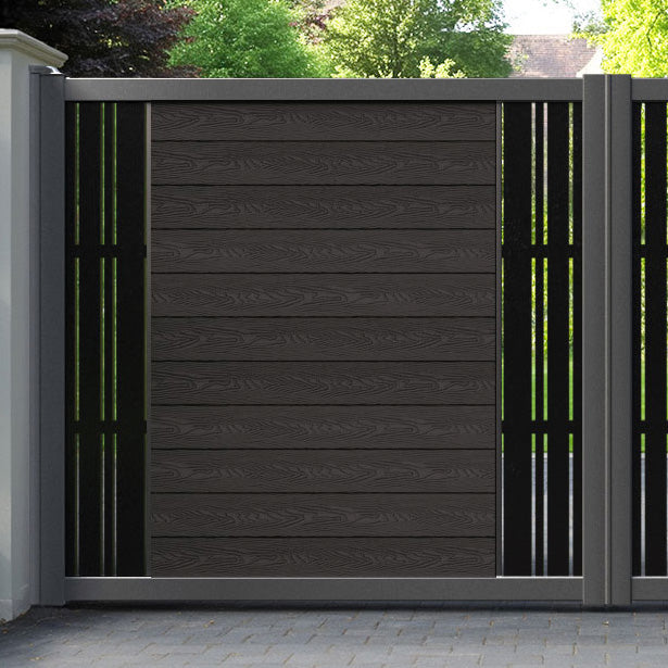 Classic Linea Straight Top Driveway Gate - Dark Oak - Middle & End Screen