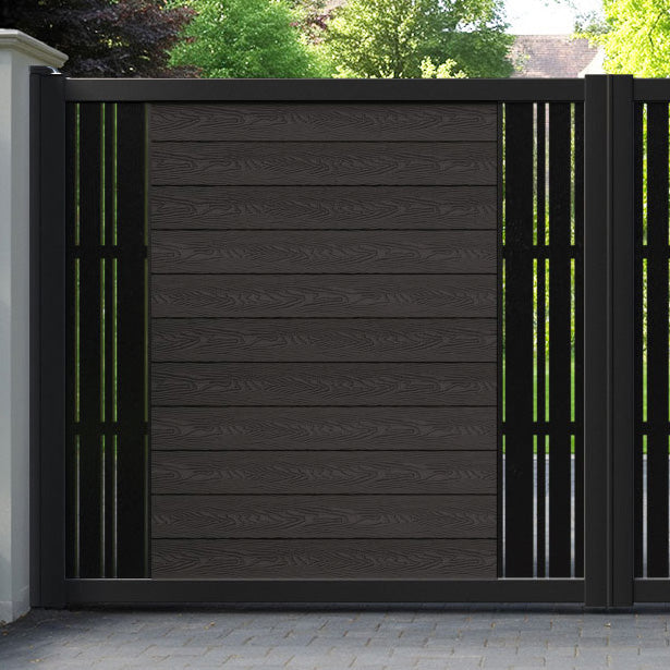 Classic Linea Straight Top Driveway Gate - Dark Oak - Middle & End Screen