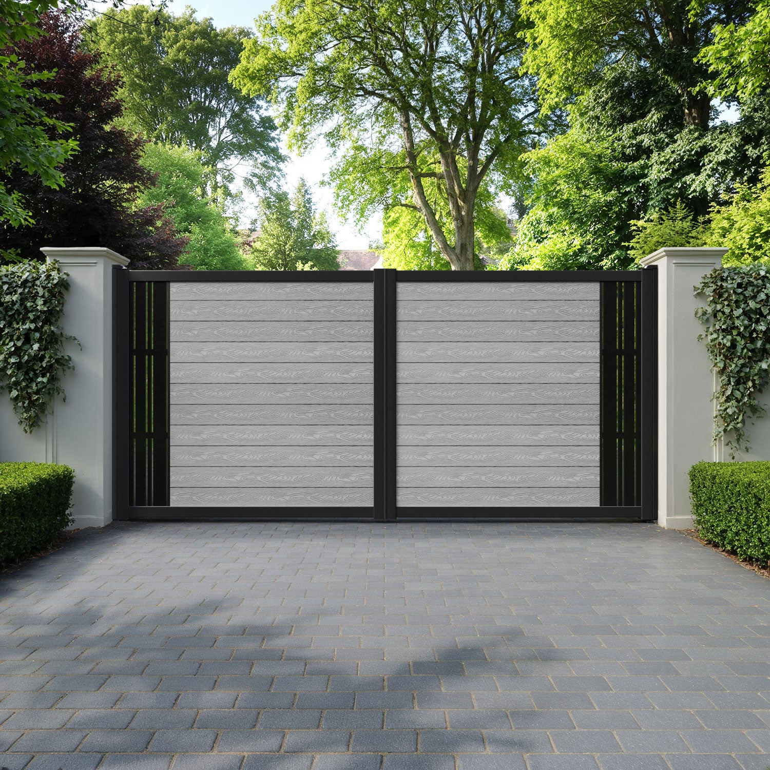 Classic Linea Straight Top Driveway Gate - Light Grey - End Screen