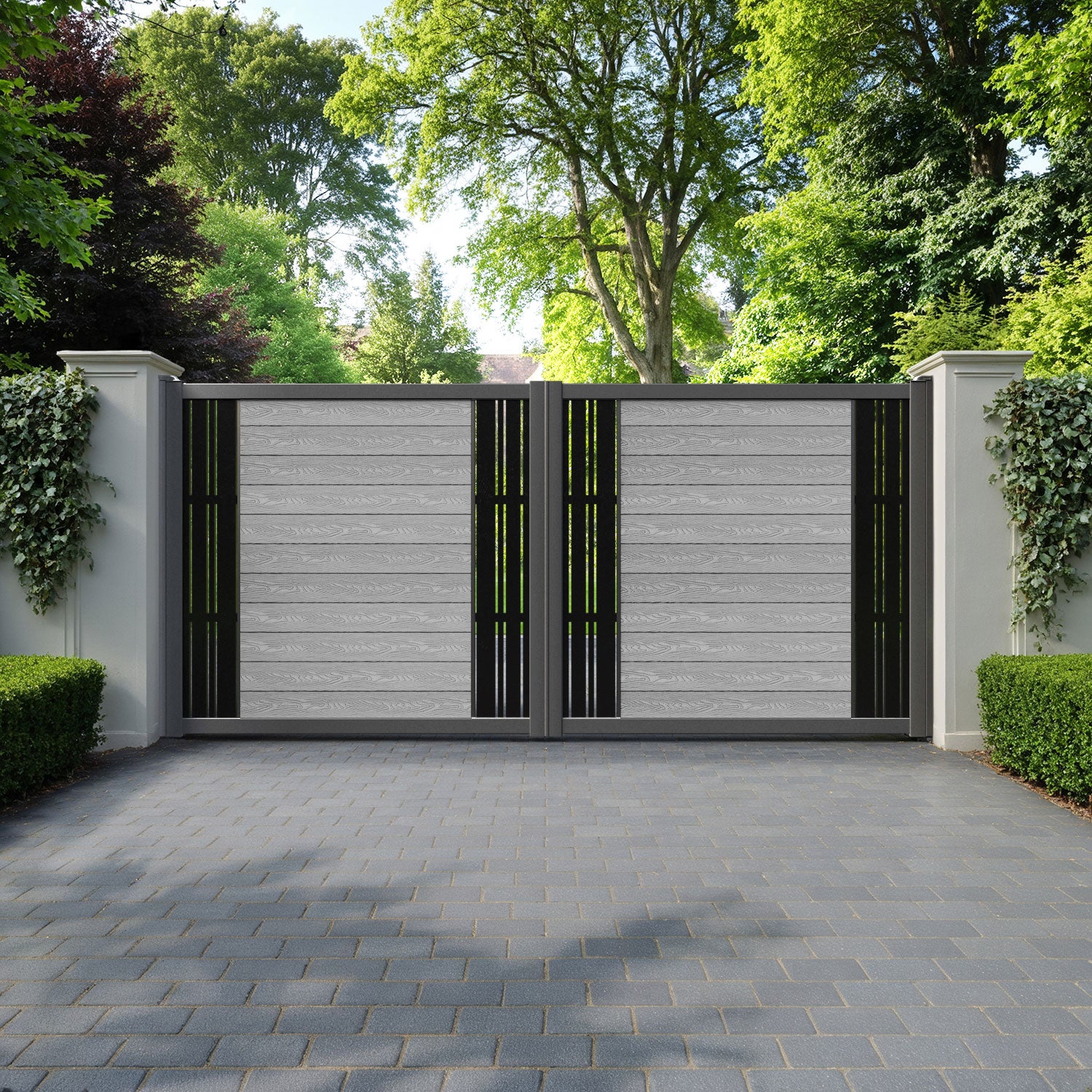Classic Linea Straight Top Driveway Gate - Light Grey - Middle & End Screen