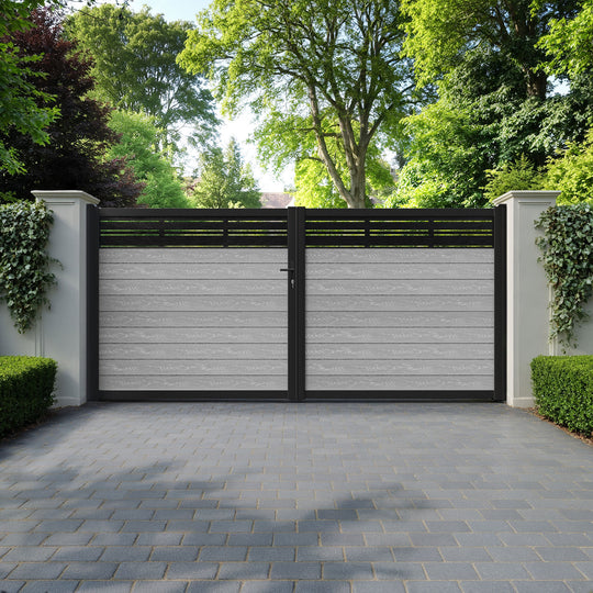 Classic Linea Straight Top Driveway Gate - Light Grey - Top Screen