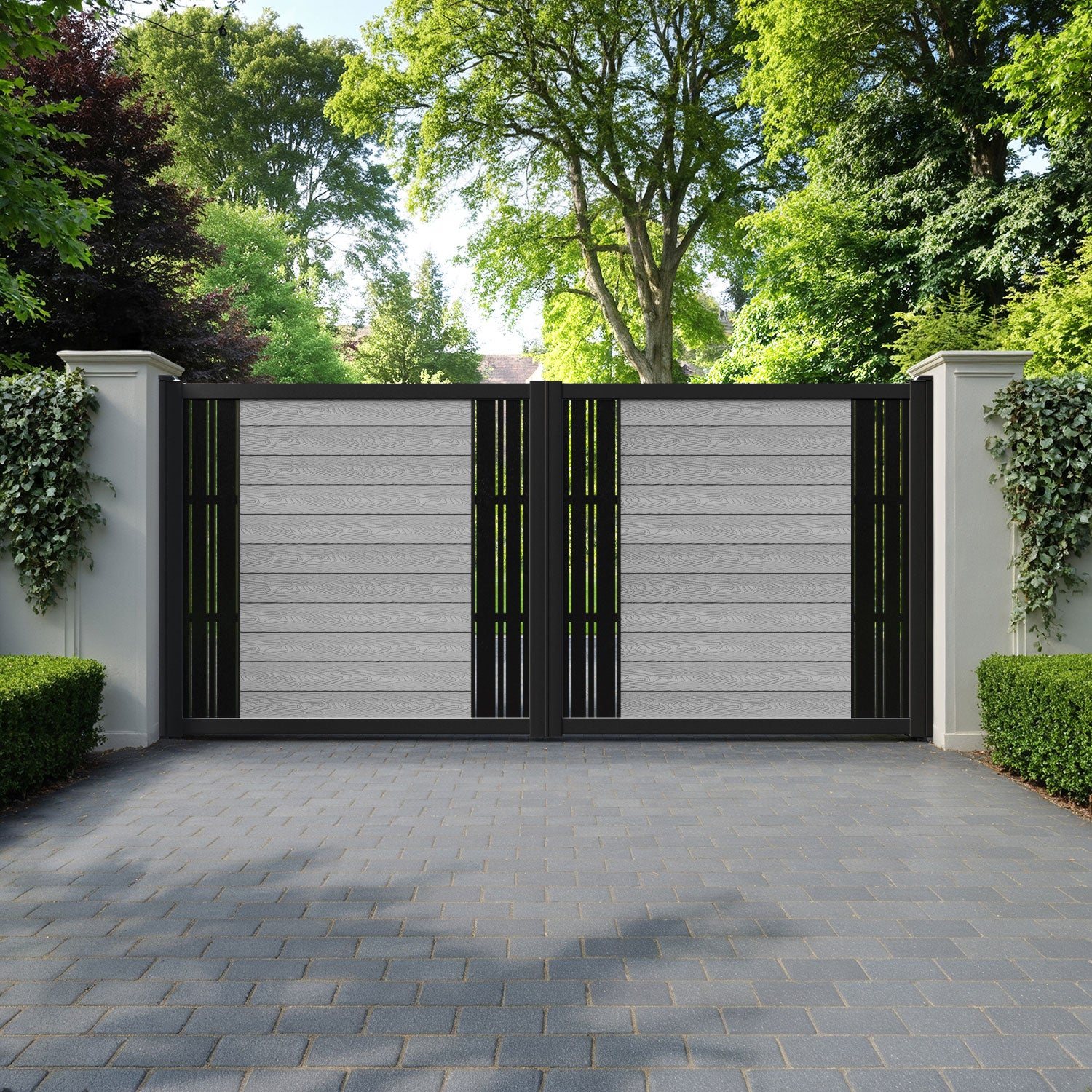 Classic Linea Straight Top Driveway Gate - Light Grey - Middle & End Screen