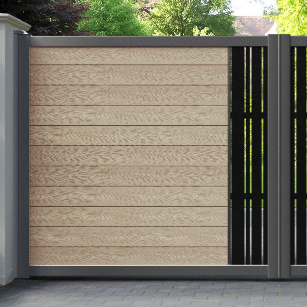 Classic Linea Straight Top Driveway Gate - Light Oak - Middle Screen