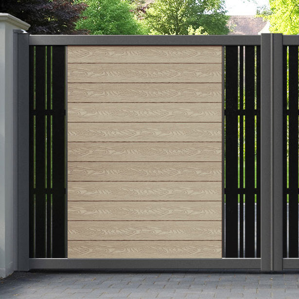 Classic Linea Straight Top Driveway Gate - Light Oak - Middle & End Screen