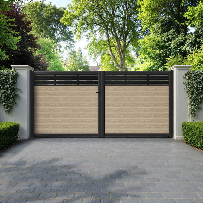 Classic Linea Straight Top Driveway Gate - Light Oak - Top Screen
