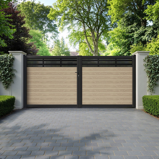 Classic Linea Straight Top Driveway Gate - Light Oak - Top Screen