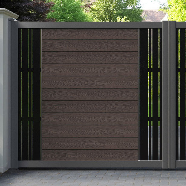 Classic Linea Straight Top Driveway Gate - Mid Brown - Middle & End Screen