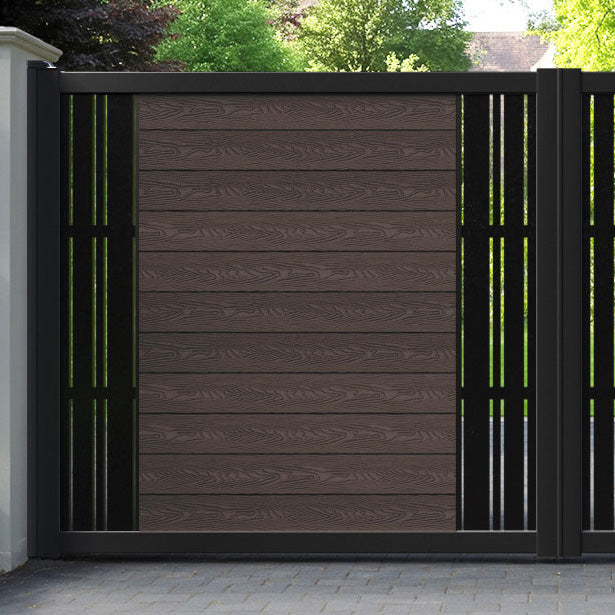 Classic Linea Straight Top Driveway Gate - Mid Brown - Middle & End Screen