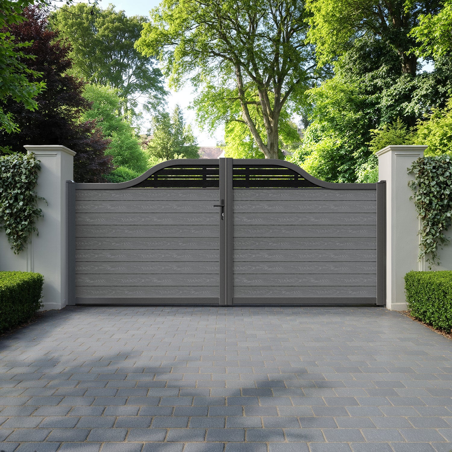 Classic Linea Curved Top Driveway Gate - Mid Grey - Top Screen