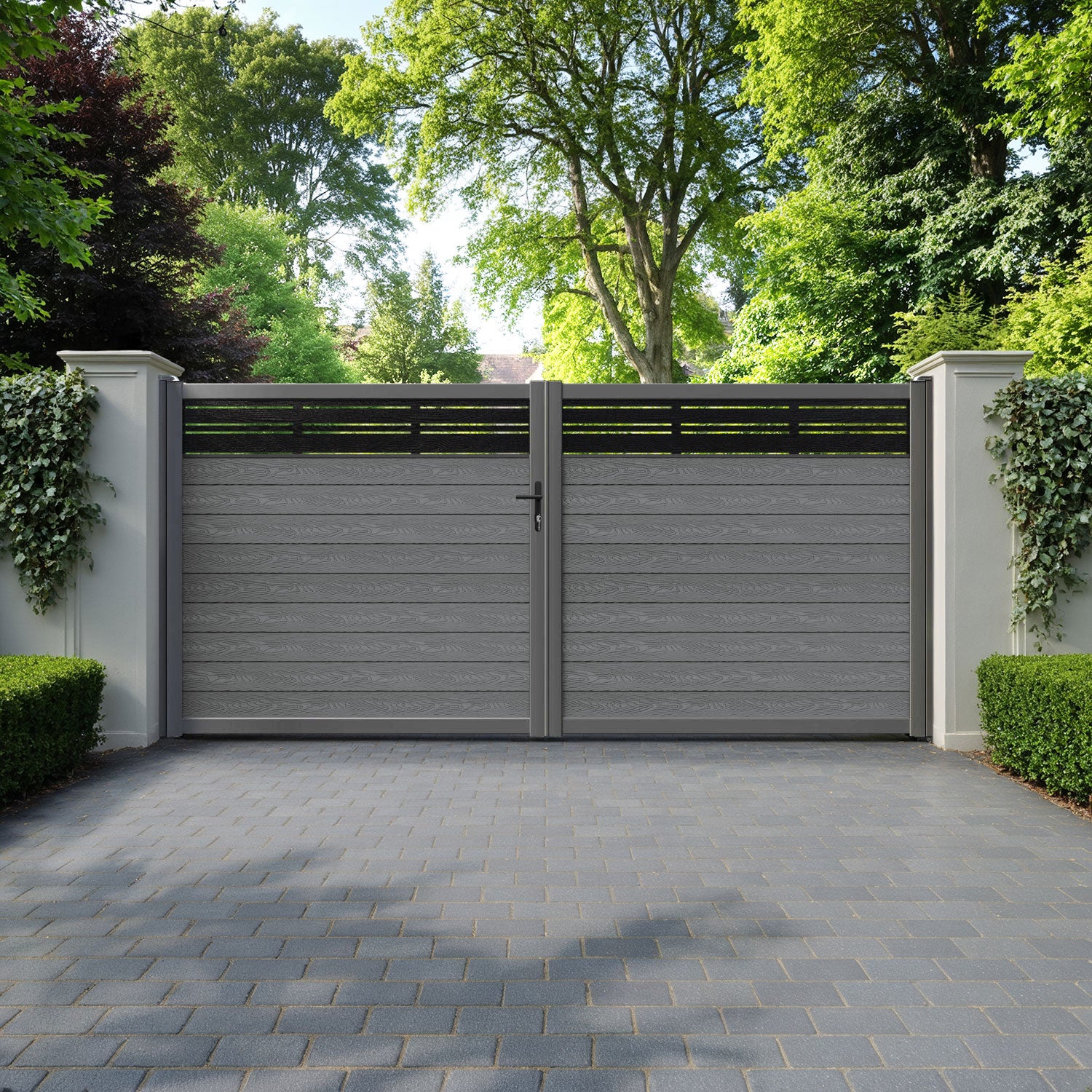 Classic Linea Straight Top Driveway Gate - Mid Grey - Top Screen