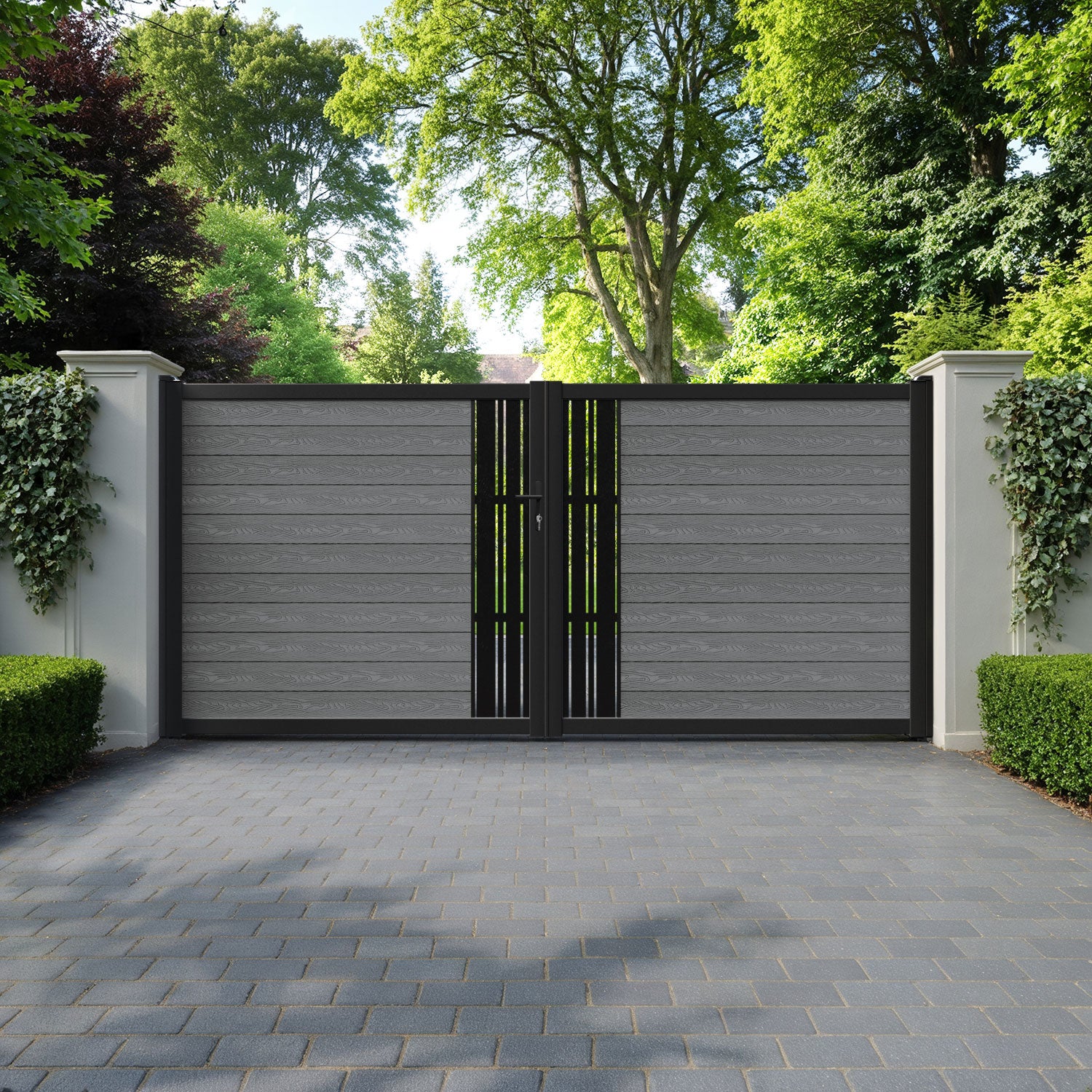 Classic Linea Straight Top Driveway Gate - Mid Grey - Middle Screen