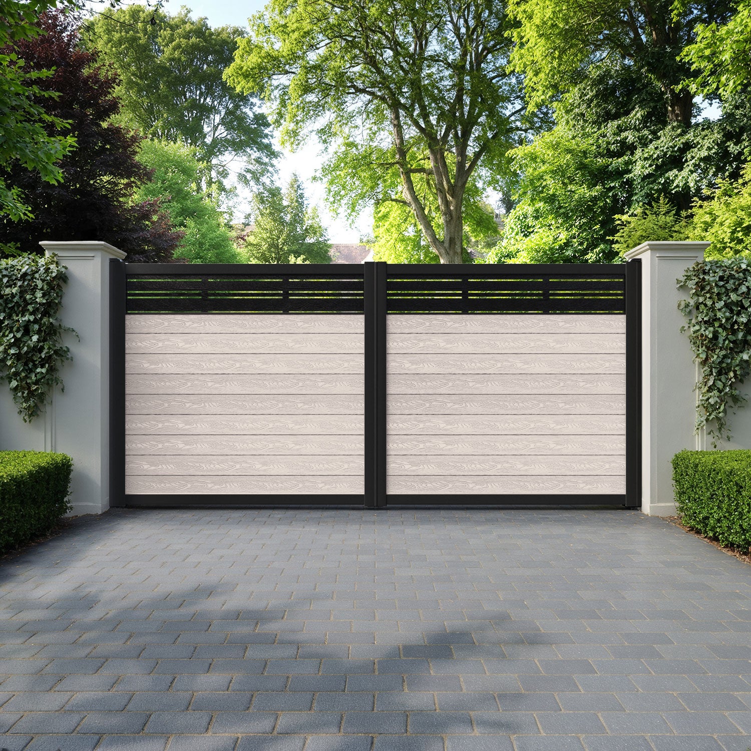 Classic Linea Straight Top Driveway Gate - Mid Stone - Top Screen