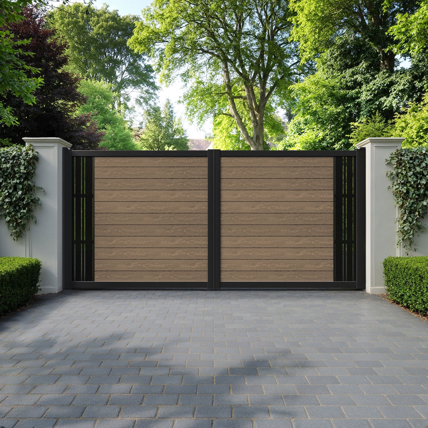 Classic Linea Straight Top Driveway Gate - Teak - End Screen
