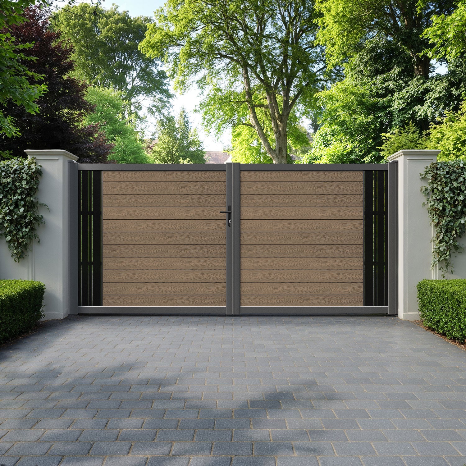 Classic Linea Straight Top Driveway Gate - Teak - End Screen