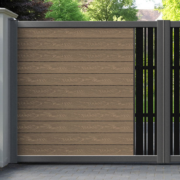 Classic Linea Straight Top Driveway Gate - Teak - Middle Screen
