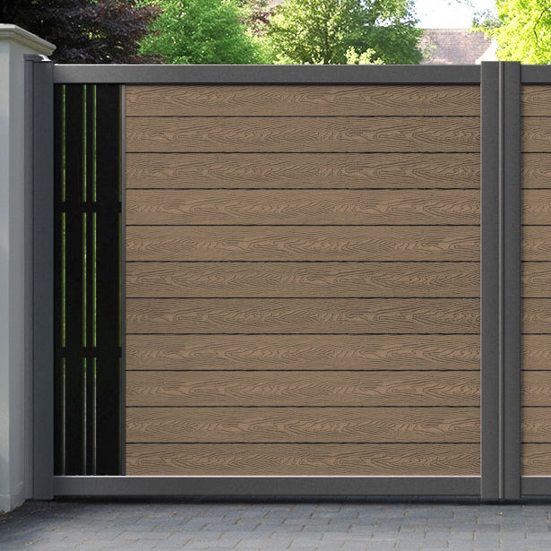 Classic Linea Straight Top Driveway Gate - Teak - End Screen