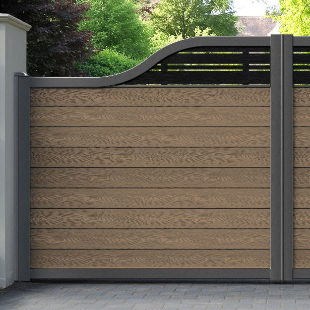 Classic Linea Curved Top Driveway Gate - Teak -  Top Screen
