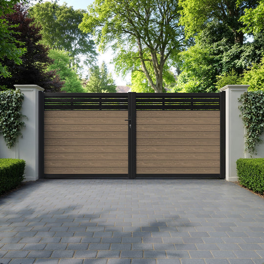 Classic Linea Straight Top Driveway Gate - Teak - Top Screen
