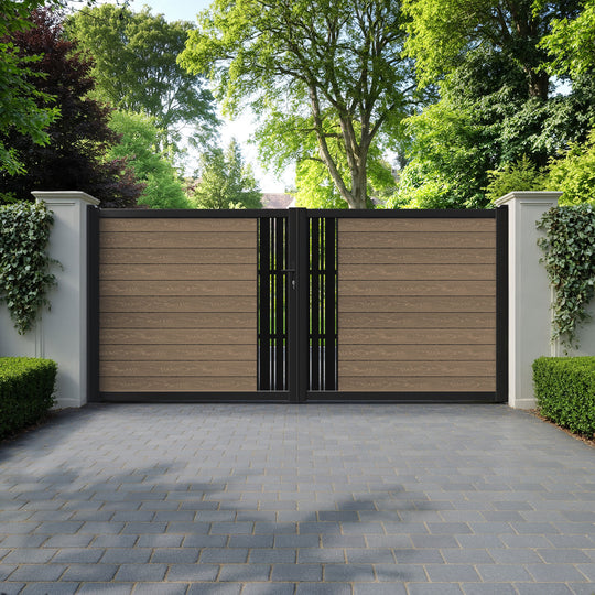 Classic Linea Straight Top Driveway Gate - Teak - Middle Screen