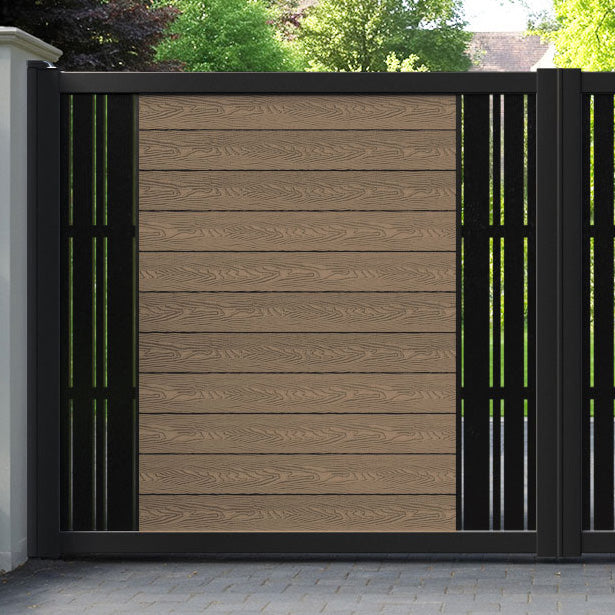 Classic Linea Straight Top Driveway Gate - Teak - Middle & End Screen