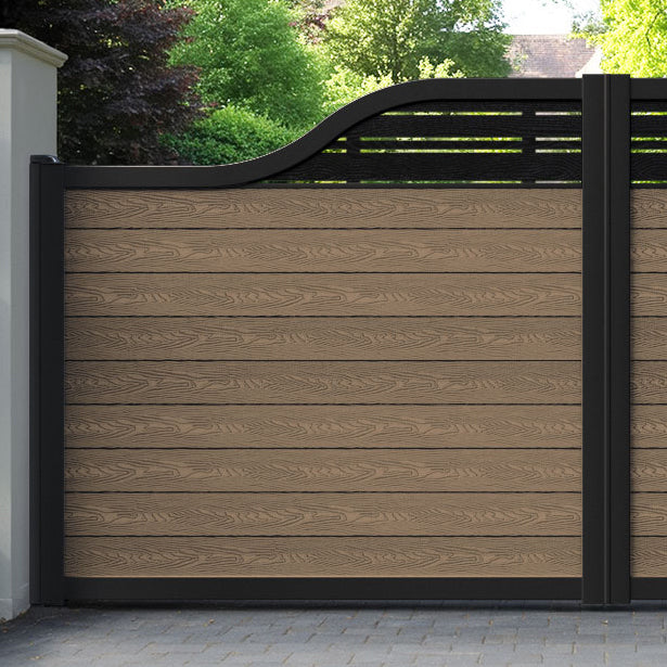 Classic Linea Curved Top Driveway Gate - Teak -  Top Screen