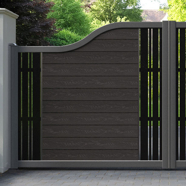 Classic Linea Curved Top Driveway Gate - Dark Oak - Middle & End Screen