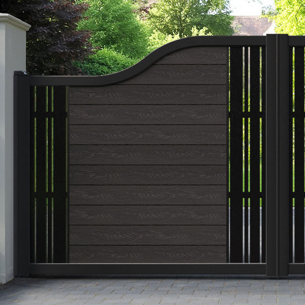 Classic Linea Curved Top Driveway Gate - Dark Oak - Middle & End Screen