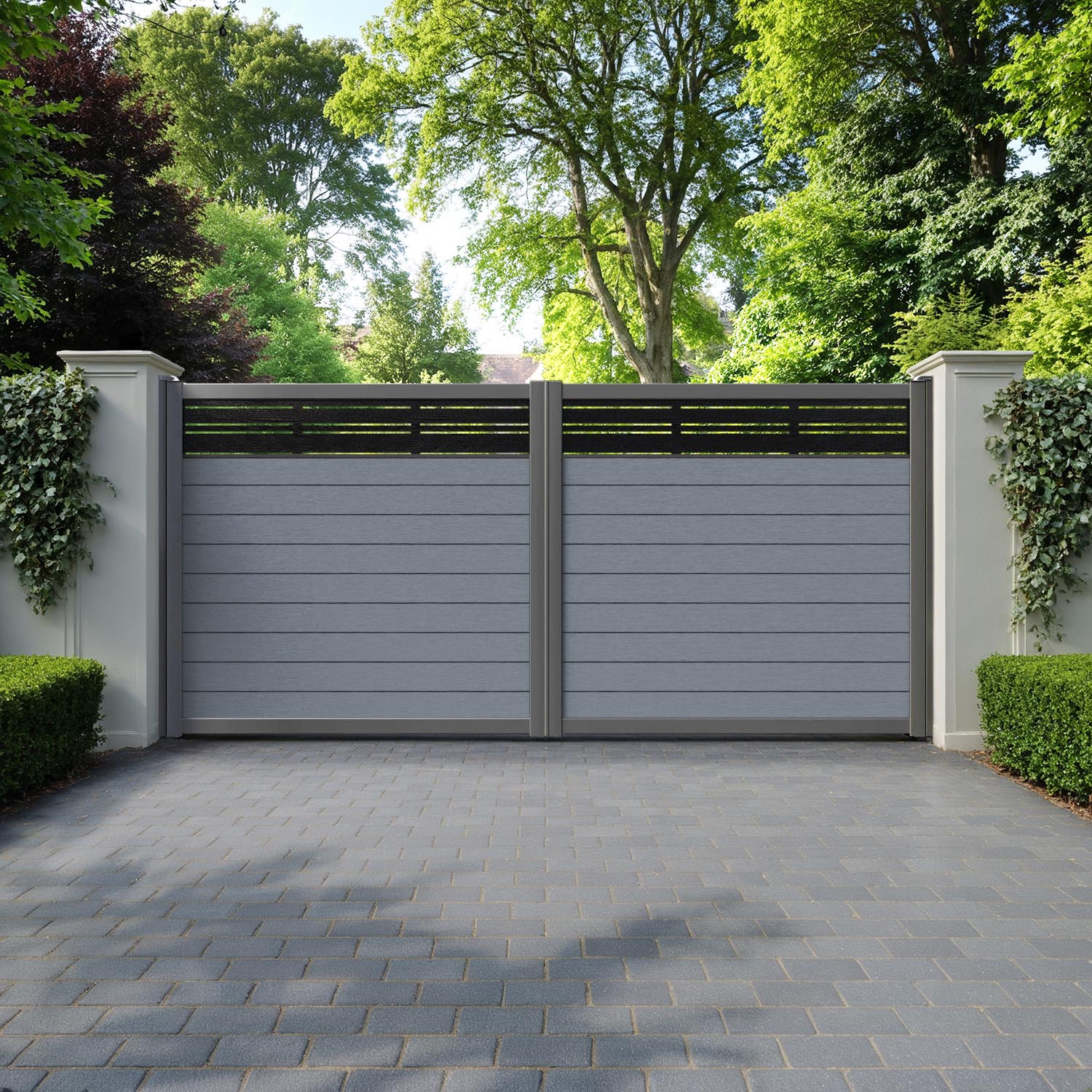 Fusion Linea Straight Top Driveway Gate - Anthracite - Top Screen