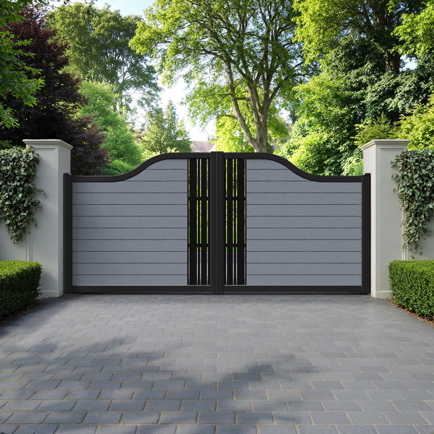 Fusion Linea Curved Top Driveway Gate - Anthracite - Middle & End Screen