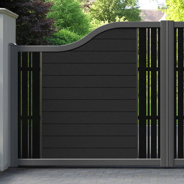Fusion Linea Curved Top Driveway Gate - Black - Middle & End Screen