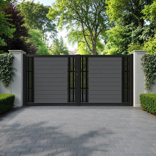 Fusion Linea Straight Top Driveway Gate - Dark Grey - Middle & End Screen
